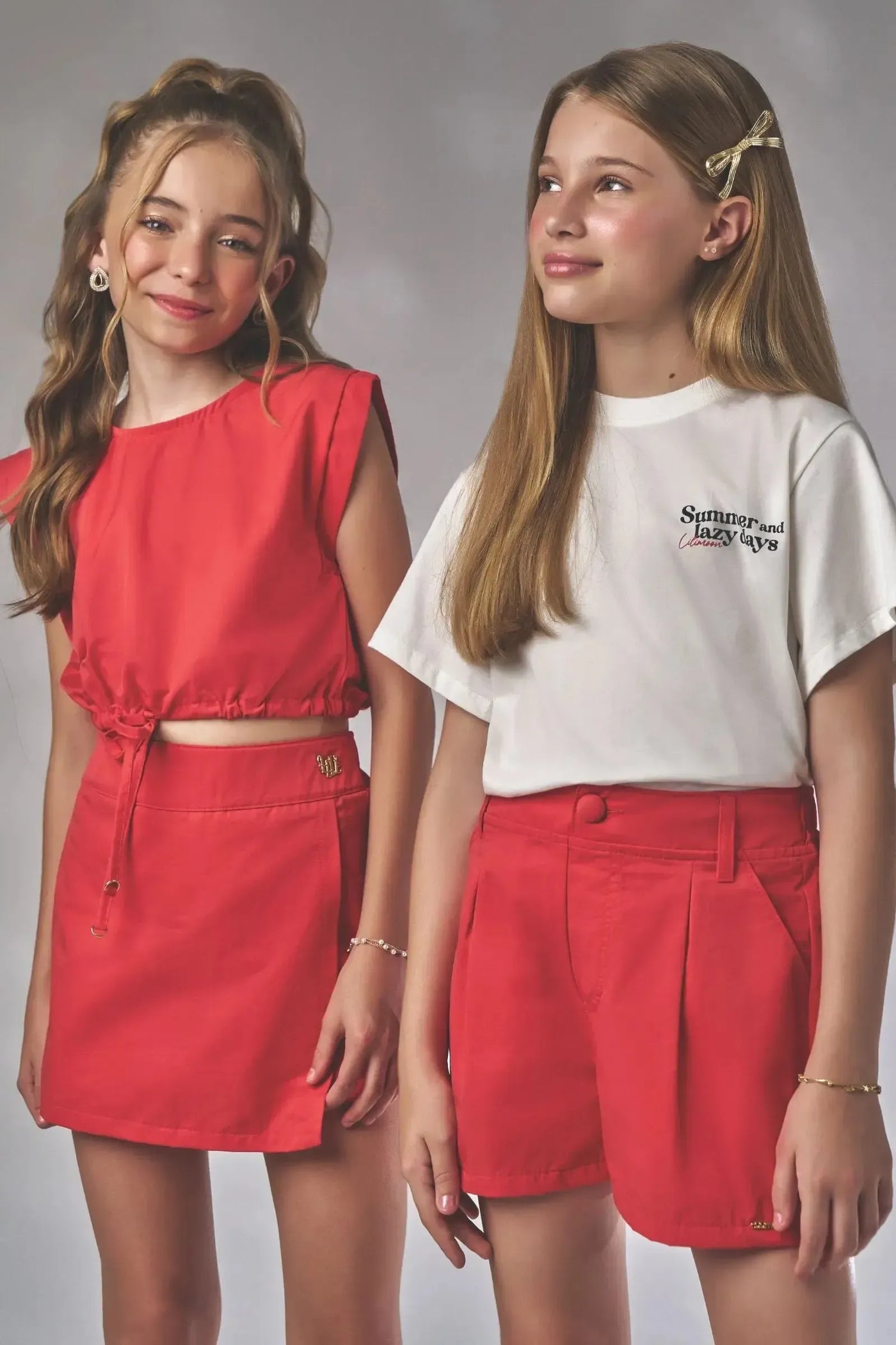 Conjunto de Blusa Cropped e Short Saia em Alfaiataria Amore 87499 Lilimoon Teen Menina