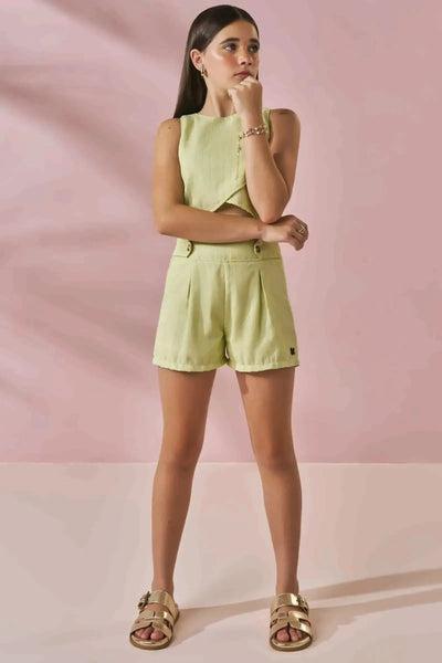 Conjunto de Blusa Cropped e Shorts em Linho Milano 87758 Lilimoon Teen Menina