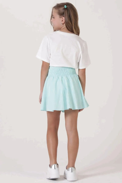 Conjunto de Blusa em Meia Malha e Saia em Crepe Dua Lipa com Shorts Embutido 88825 Lilimoon Teen Menina