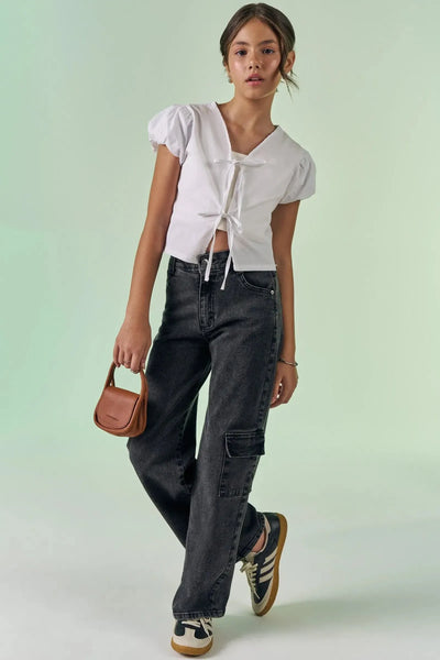 Blusa Boxy em Tricoline com Elastano e Top Cropped em Canelado Liz 87880 Vic&Vicky Teen Menina