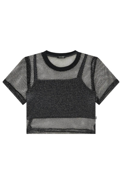 Blusa Boxy Sobreposição em Tela Glamour e Top em Poliamida 83540 Vic&Vicky Teen Menina