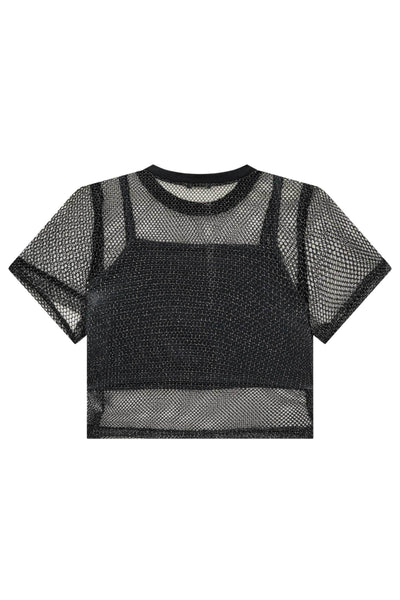 Blusa Boxy Sobreposição em Tela Glamour e Top em Poliamida 83540 Vic&Vicky Teen Menina