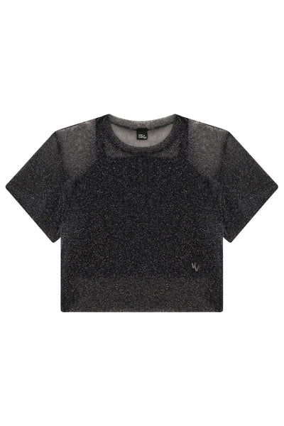 Blusa Boxy Sobreposição em Tule Brilho e Top Cropped em Ribana 86905 Vic&Vicky Teen Menina