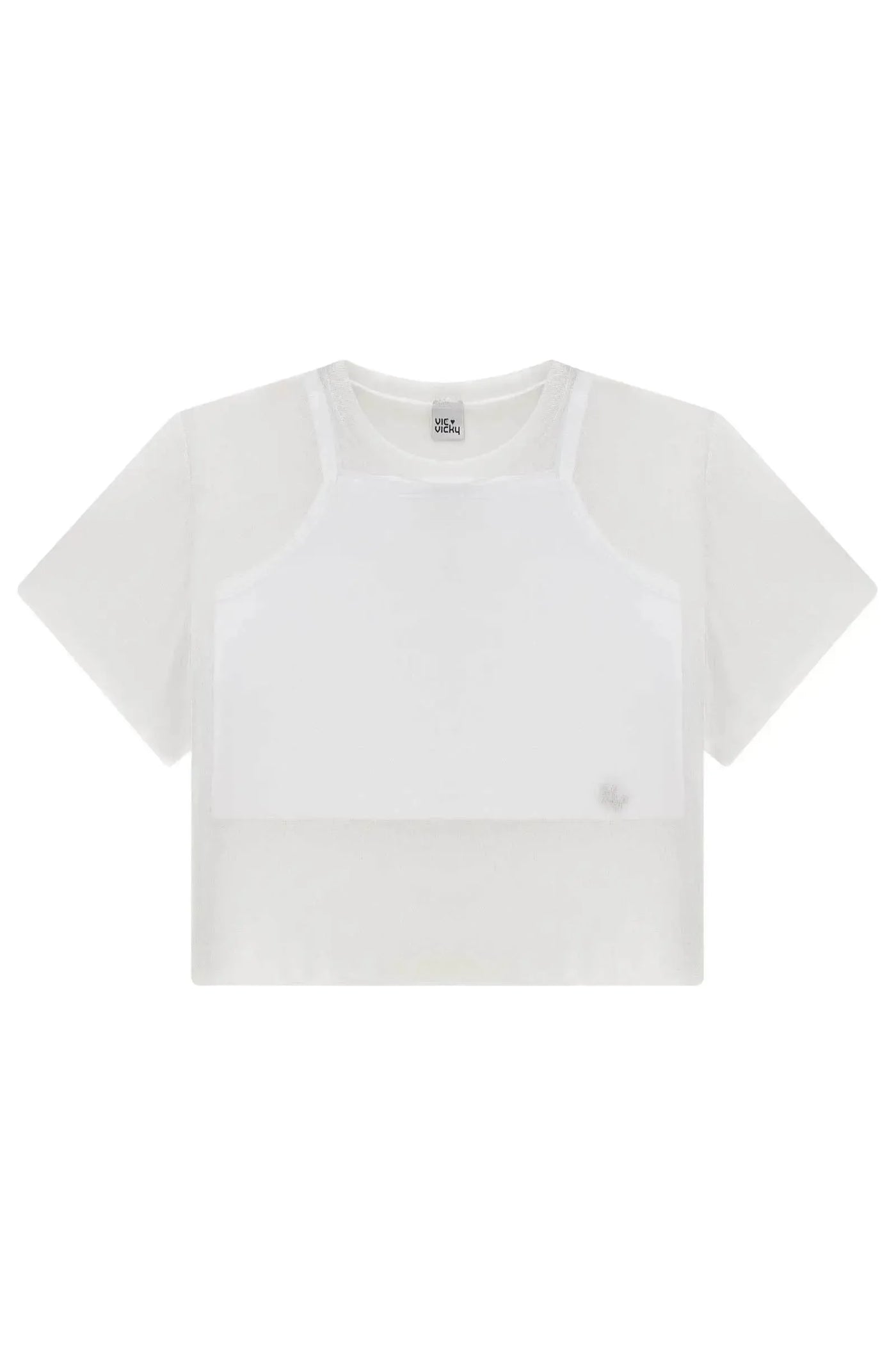 Blusa Boxy Sobreposição em Tule Brilho e Top Cropped em Ribana 86905 Vic&Vicky Teen Menina