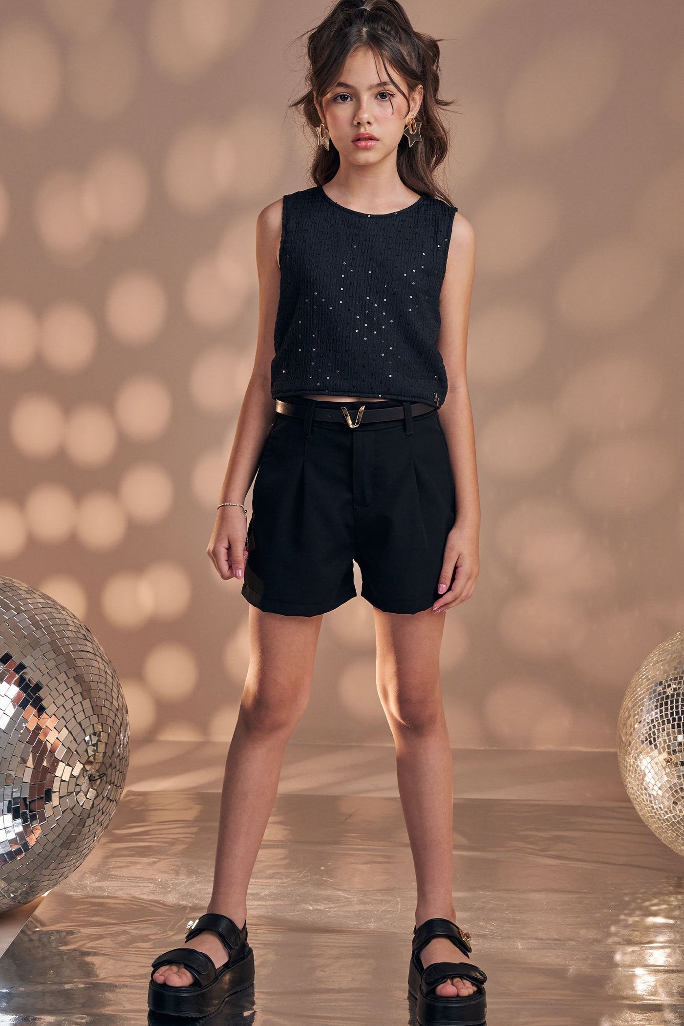 Blusa em Anarruga Bordada Paetê 83894 Vic&Vicky Teen Menina