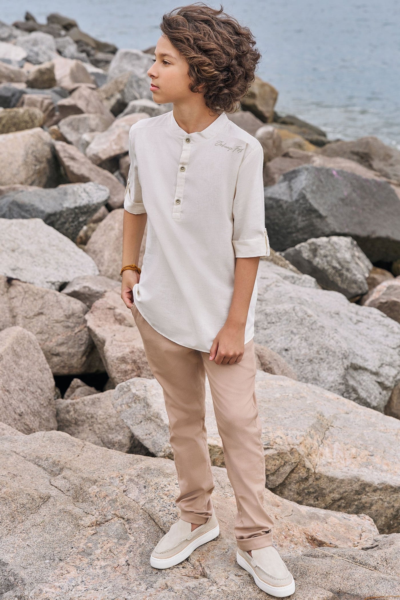 Calça Reta em Linho Santorine com Elastano 83802 Johnny Fox Teen Menino