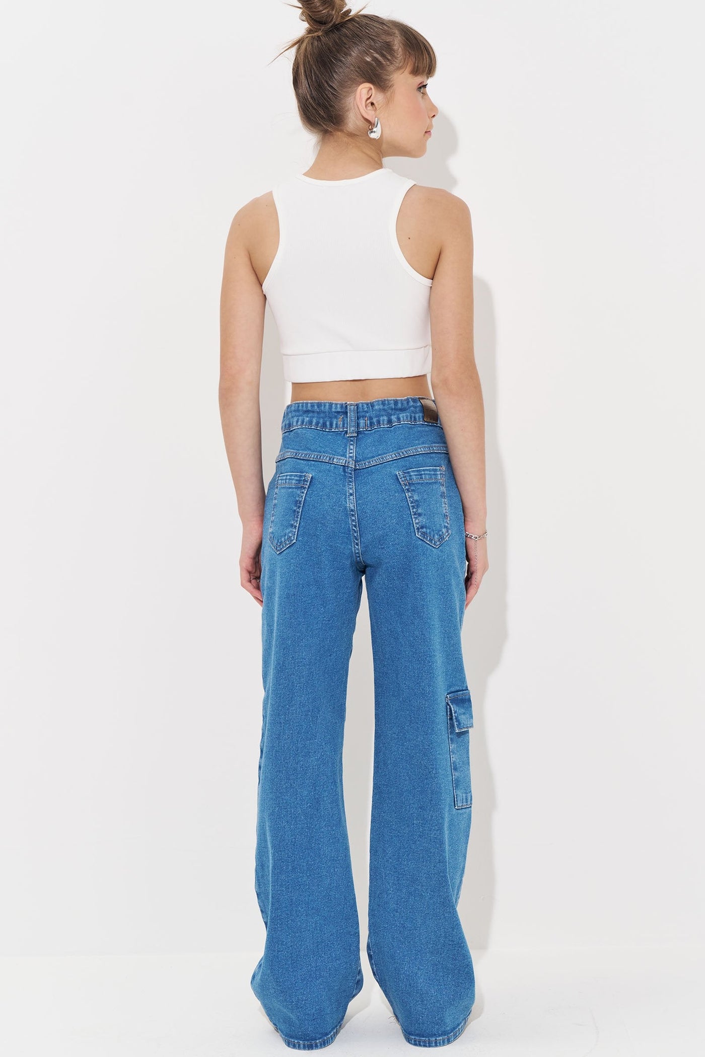 Calça Wide Leg Cargo em Jeans com Elastano 83548 Vic&Vicky Teen Menina