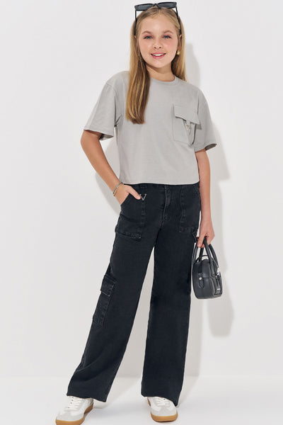 Calça Wide Leg Cargo em Jeans com Elastano 83548 Vic&Vicky Teen Menina