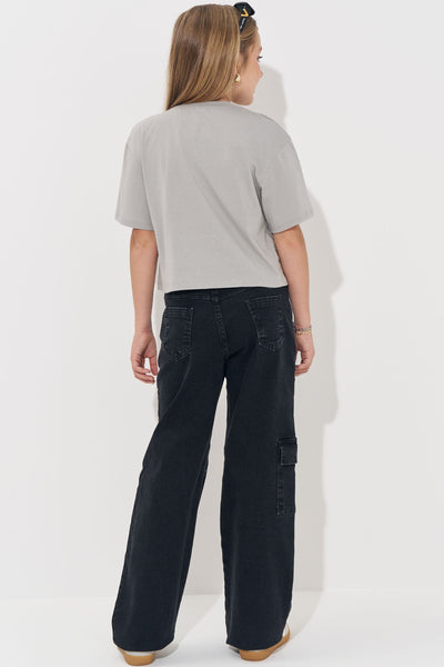 Calça Wide Leg Cargo em Jeans com Elastano 83548 Vic&Vicky Teen Menina