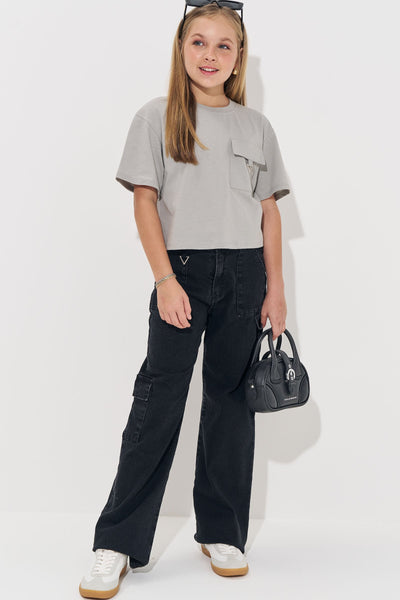 Calça Wide Leg Cargo em Jeans com Elastano 83548 Vic&Vicky Teen Menina