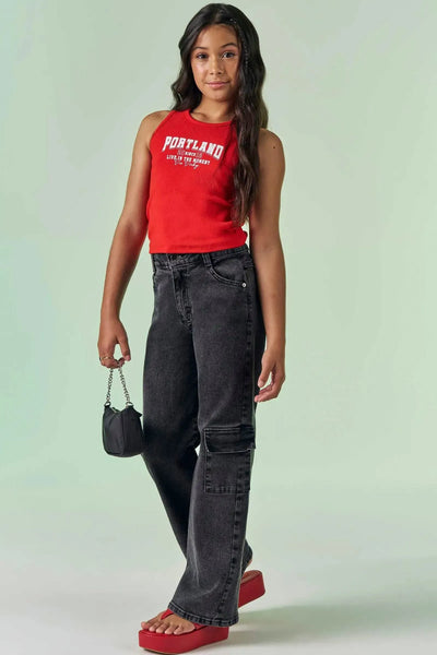 Calça Wide Leg em Jeans com Elastano 87510 Vic&Vicky Teen Menina