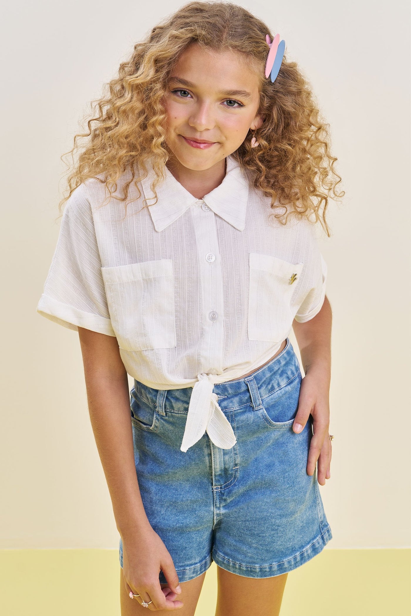 Camisa Boxy em Tricoline Maquinetado 83542 Vic&Vicky Teen Menina