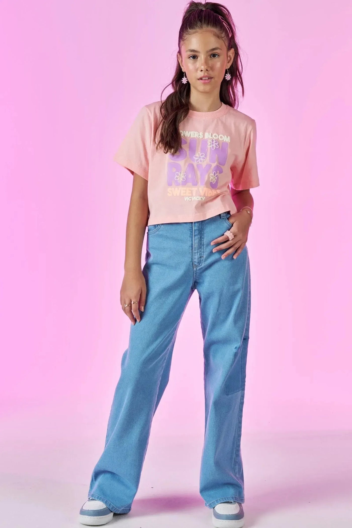 Camiseta Boxy Over em Meia Malha 86893 Vic&Vicky Teen Menina