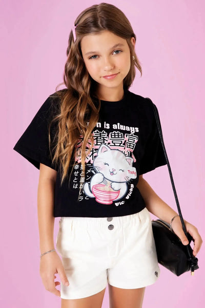 Camiseta Boxy Over em Meia Malha 90460 Vic&Vicky Teen Menina