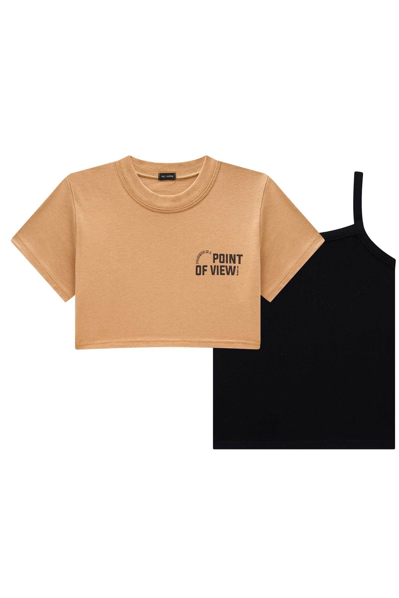 Camiseta Top Cropped Sobreposição em Meia Malha e Regata em Canelado Liz 83541 Vic&Vicky Teen Menina