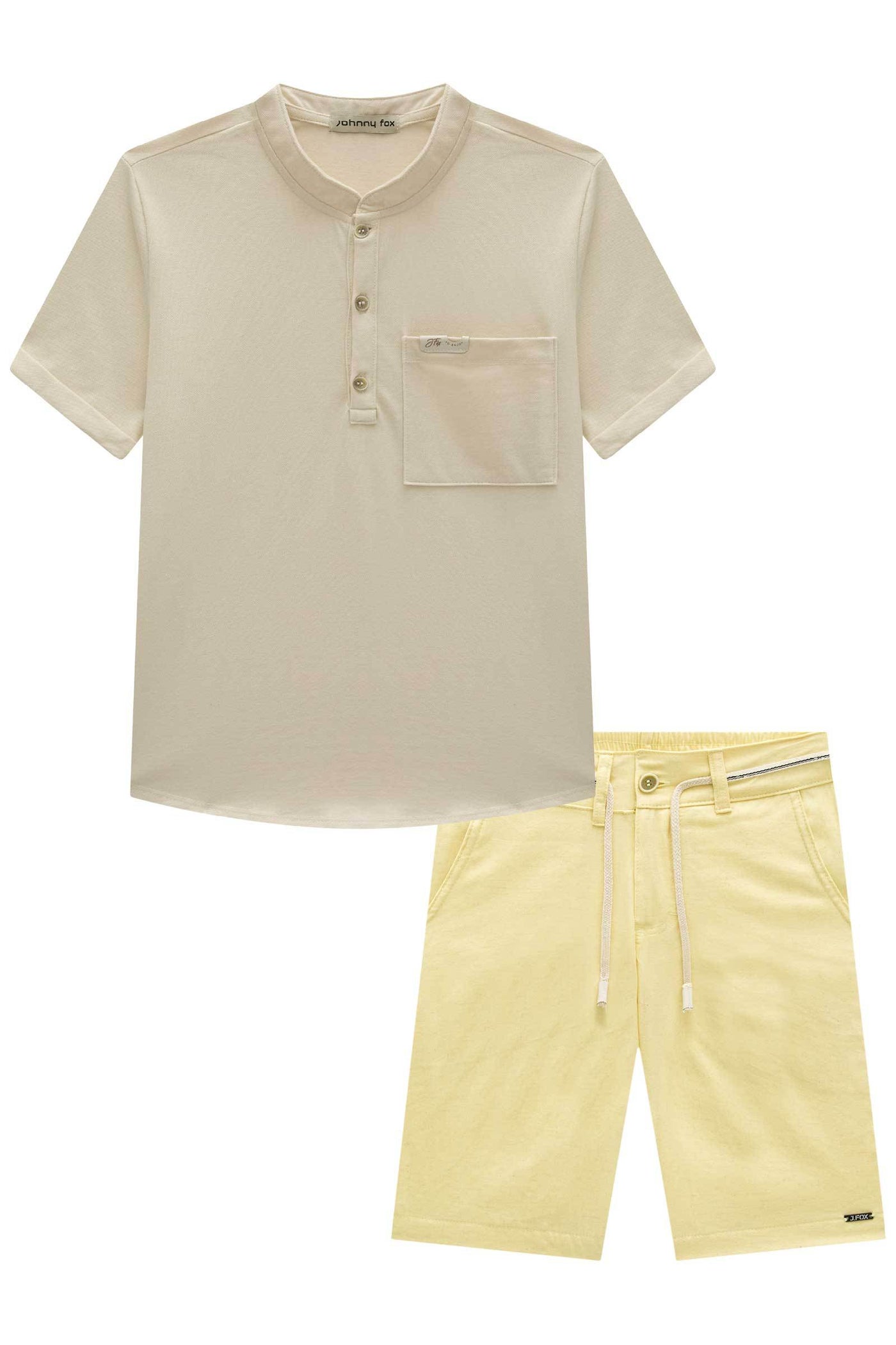 Conjunto de Bata em Meia Malha e Bermuda em Linho Santorine com Elastano 84113 Johnny Fox Teen Menino
