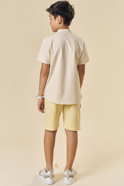 Conjunto de Bata em Meia Malha e Bermuda em Linho Santorine com Elastano 84113 Johnny Fox Teen Menino