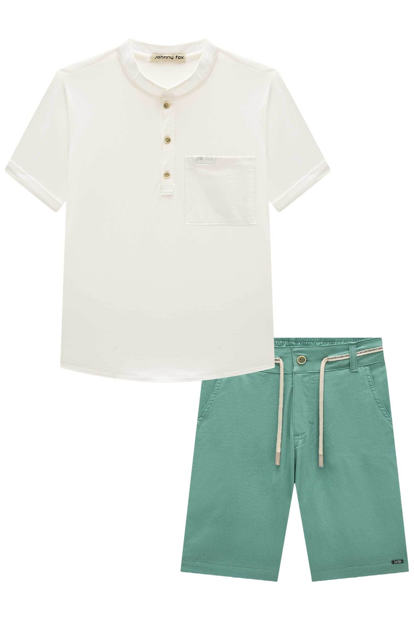 Conjunto de Bata em Meia Malha e Bermuda em Linho Santorine com Elastano 84113 Johnny Fox Teen Menino