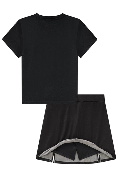 Conjunto de Blusa Boxy em Cotton e Saia em Malha Stretch de Viscose 84656 Vic&Vicky Teen Menina
