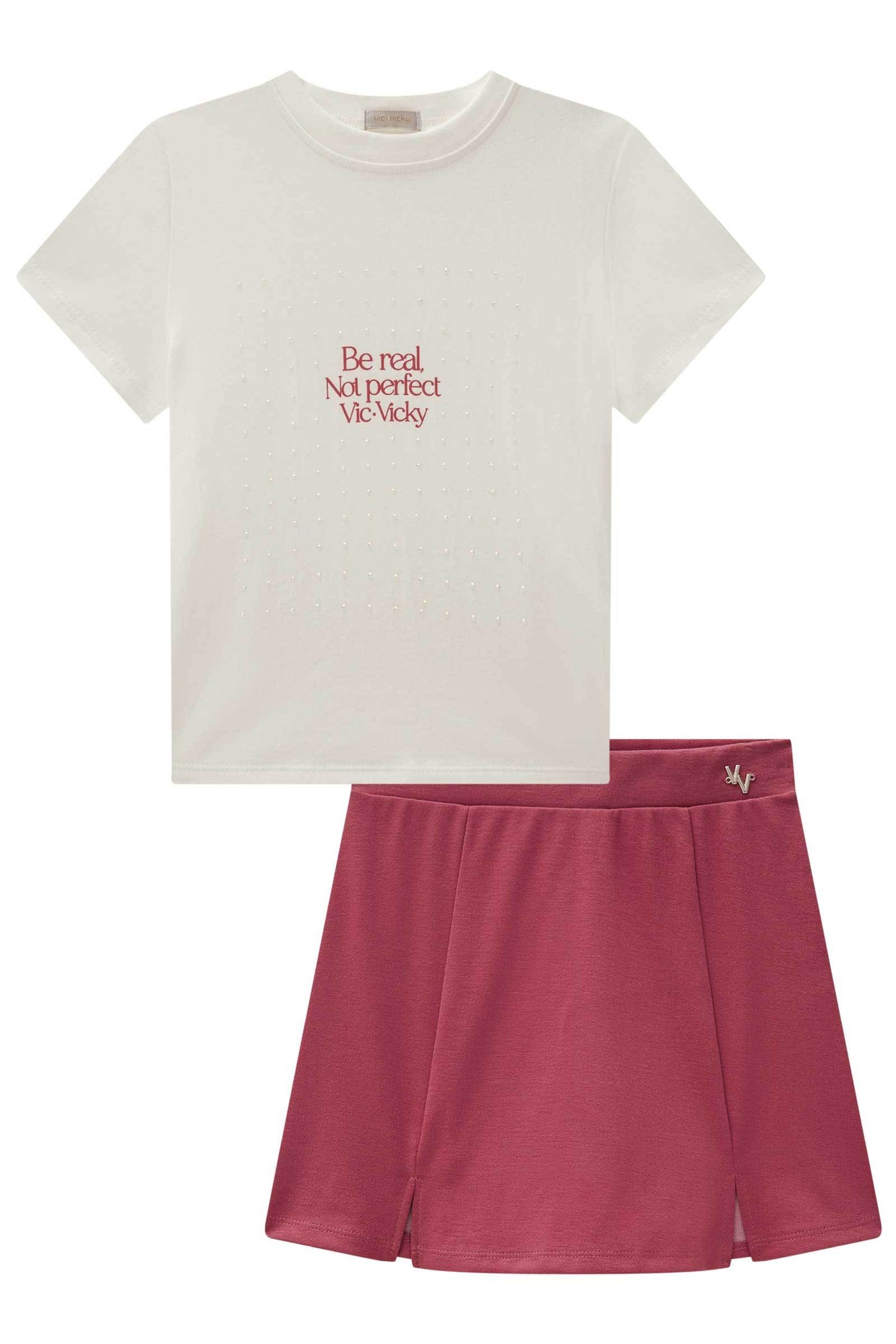 Conjunto de Blusa Boxy em Cotton e Saia em Malha Stretch de Viscose 84656 Vic&Vicky Teen Menina