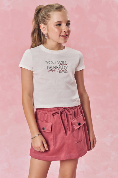 Conjunto de Blusa Boxy em Meia Malha e Short Saia em Malha Stretch 86463 Vic&Vicky Teen Menina