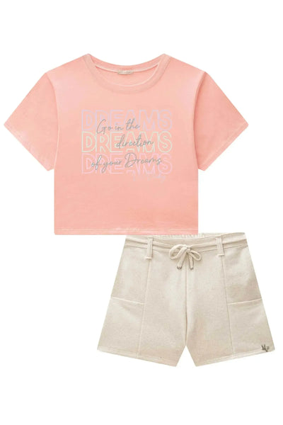 Conjunto de Blusa Boxy Over em Meia Malha e Shorts em Moletom sem Pelúcia 86748 Vic&Vicky Teen Menina