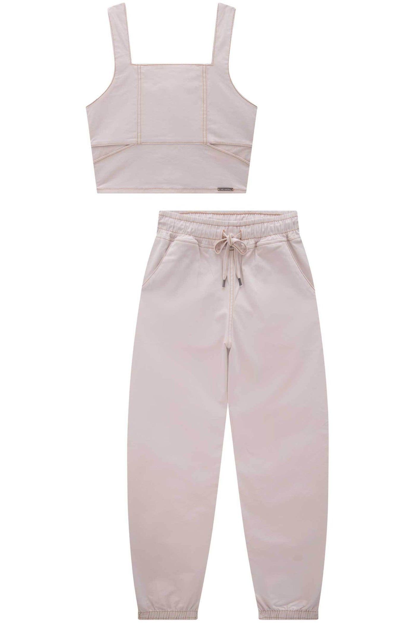 Conjunto de Blusa Cropped e Calça Jogger em Sarja com Elastano 84871 Vic&Vicky Teen Menina