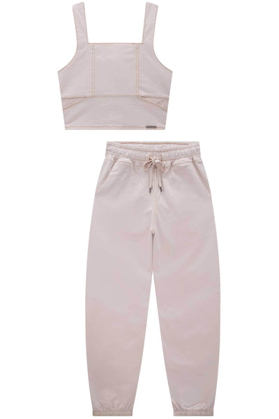 Conjunto de Blusa Cropped e Calça Jogger em Sarja com Elastano 84871 Vic&Vicky Teen Menina