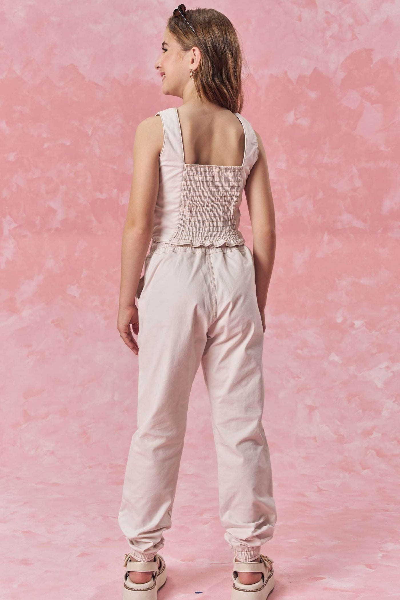 Conjunto de Blusa Cropped e Calça Jogger em Sarja com Elastano 84871 Vic&Vicky Teen Menina