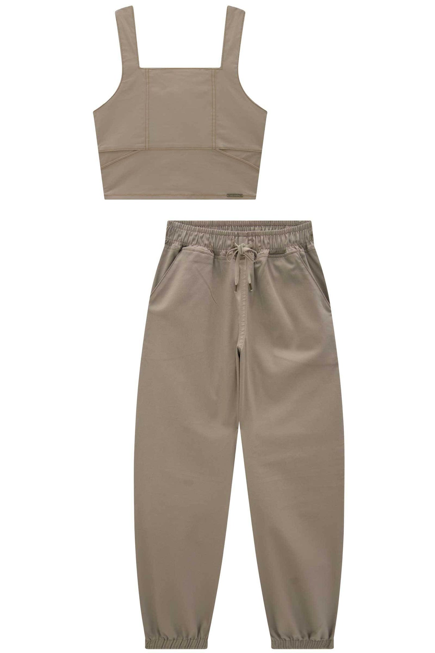 Conjunto de Blusa Cropped e Calça Jogger em Sarja com Elastano 84871 Vic&Vicky Teen Menina