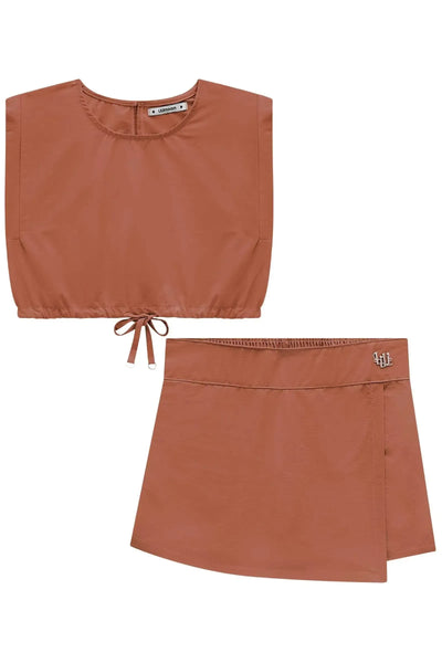 Conjunto de Blusa Cropped e Short Saia em Alfaiataria Amore 87499 Lilimoon Teen Menina