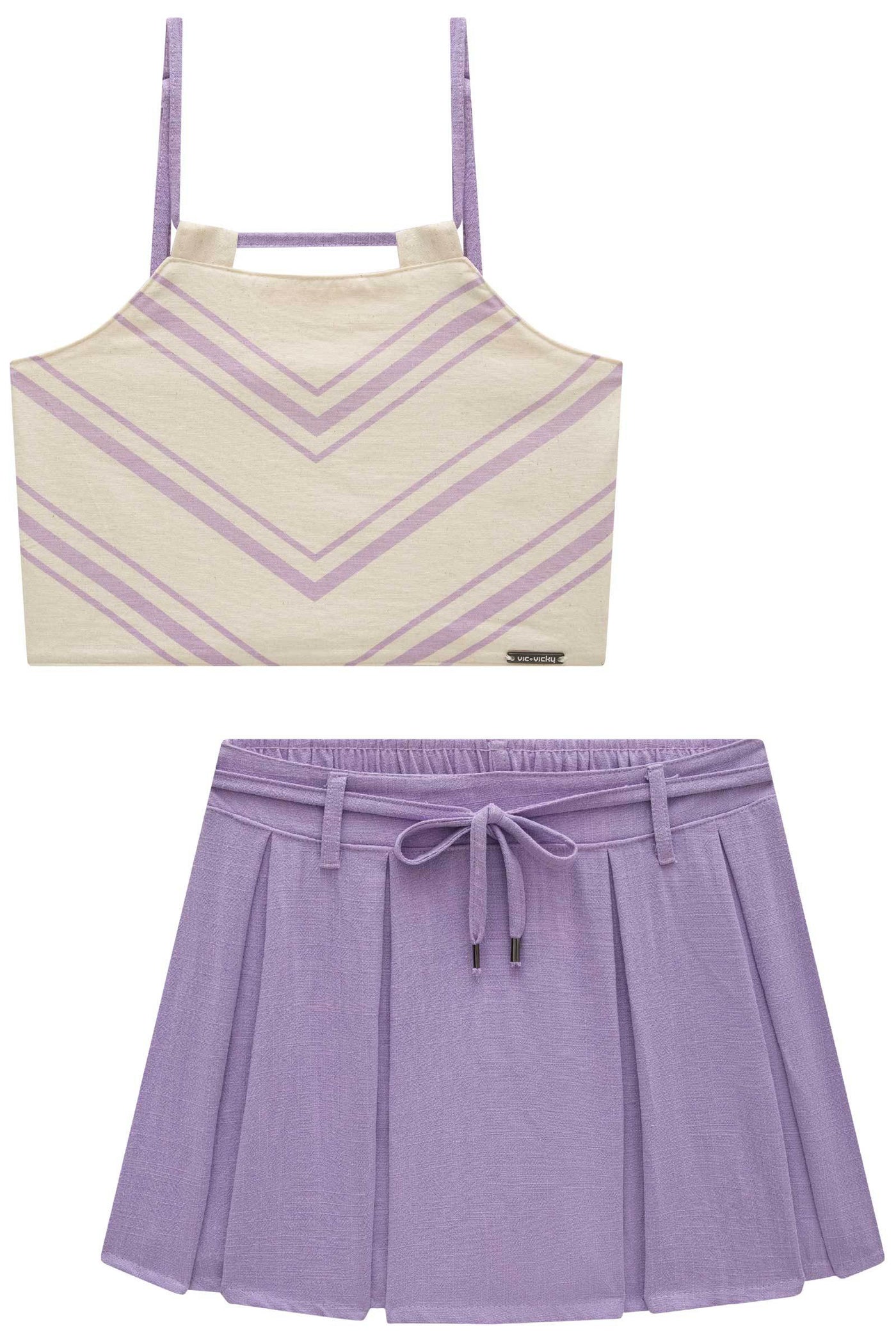 Conjunto de Blusa Cropped e Short Saia em Viscolinho 85322 Vic&Vicky Teen Menina