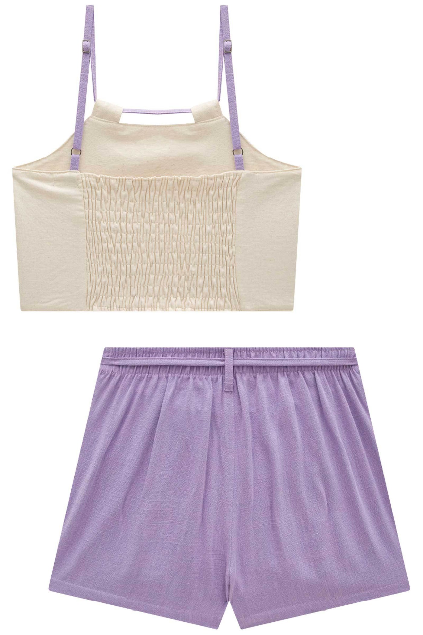 Conjunto de Blusa Cropped e Short Saia em Viscolinho 85322 Vic&Vicky Teen Menina