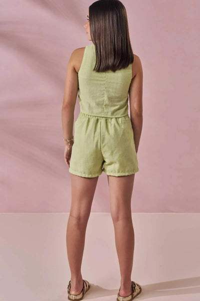 Conjunto de Blusa Cropped e Shorts em Linho Milano 87758 Lilimoon Teen Menina