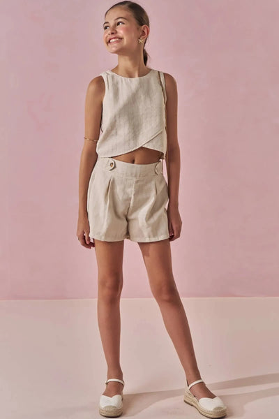 Conjunto de Blusa Cropped e Shorts em Linho Milano 87758 Lilimoon Teen Menina