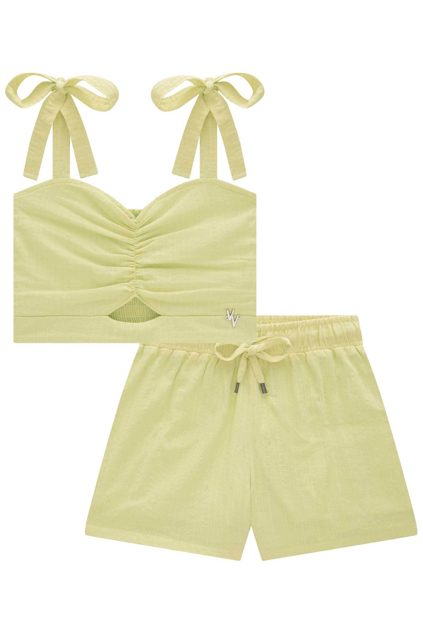Conjunto de Blusa Cropped e Shorts em Tricoline Maquinetada 83895 Vic&Vicky Teen Menina