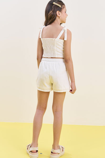 Conjunto de Blusa Cropped e Shorts em Tricoline Maquinetada 83895 Vic&Vicky Teen Menina