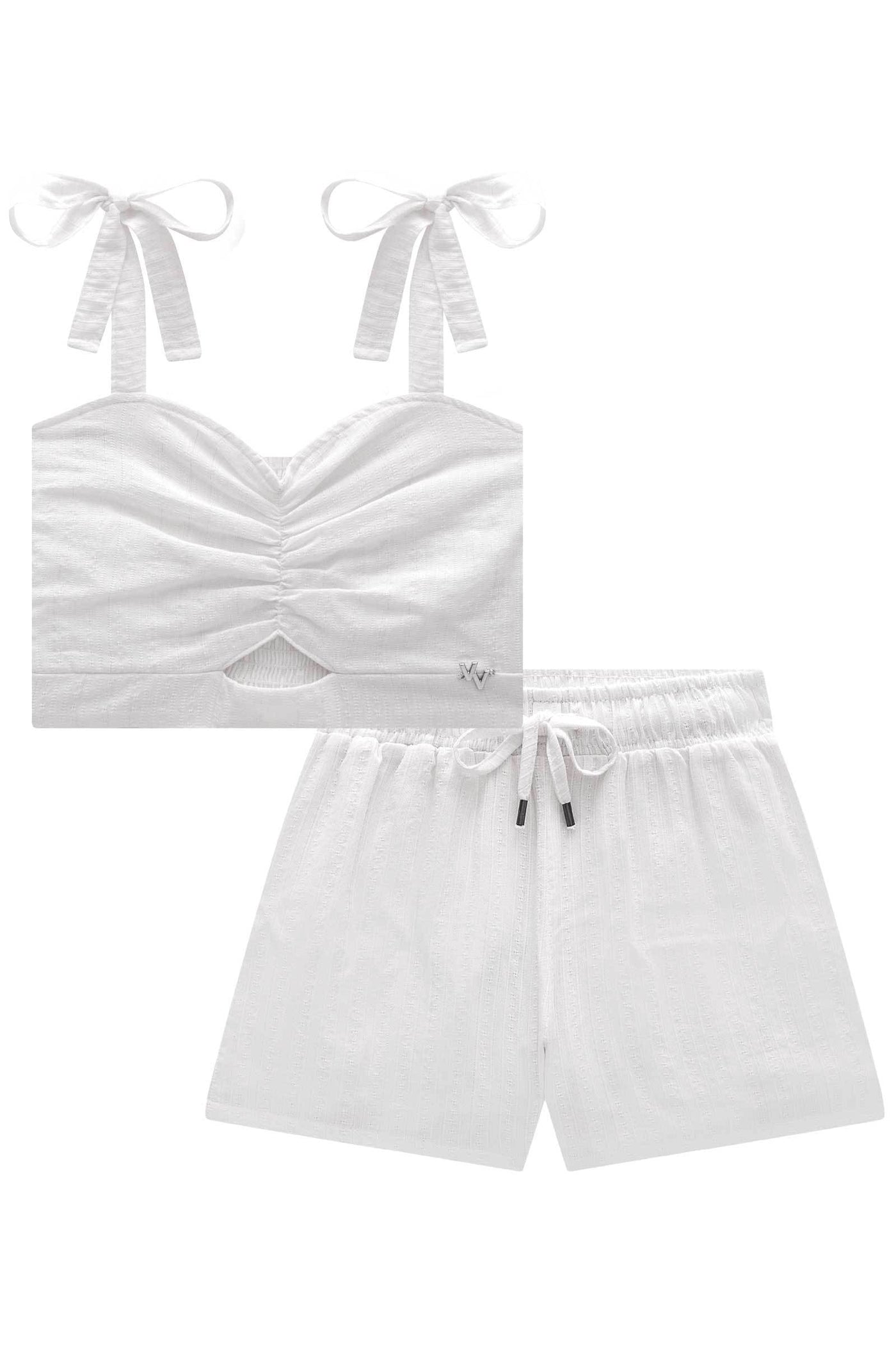 Conjunto de Blusa Cropped e Shorts em Tricoline Maquinetada 83895 Vic&Vicky Teen Menina