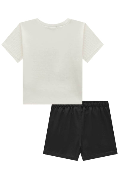 Conjunto de Blusa Cropped em Canelado Liz e Shorts em Alfaiataria Twill 84924 Vic&Vicky Teen Menina