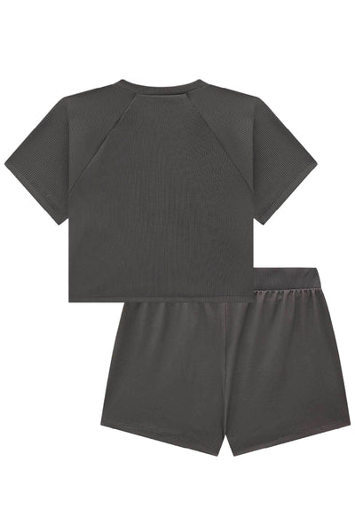 Conjunto de Blusa Cropped em Ribana Fancy e Short Saia em Malha UV 50+ 84652 Vic&Vicky Teen Menina