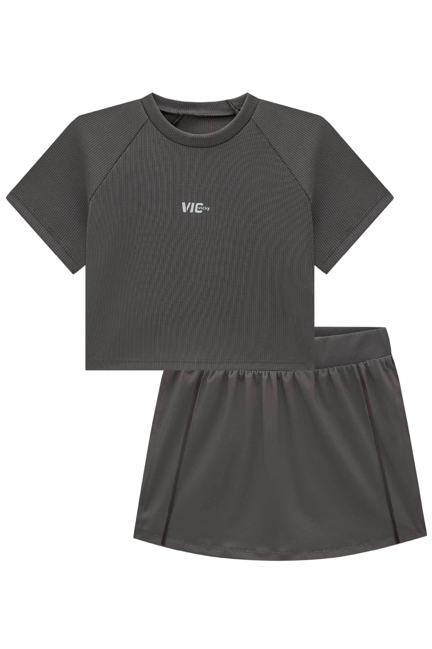 Conjunto de Blusa Cropped em Ribana Fancy e Short Saia em Malha UV 50+ 84652 Vic&Vicky Teen Menina