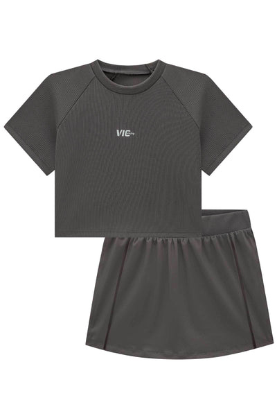 Conjunto de Blusa Cropped em Ribana Fancy e Short Saia em Malha UV 50+ 84652 Vic&Vicky Teen Menina