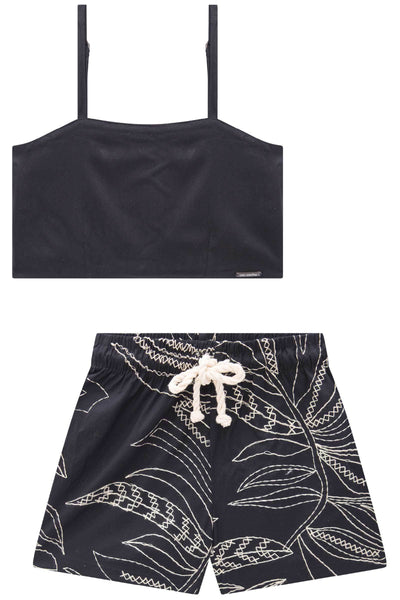 Conjunto de Blusa Cropped em Ribana Fancy e Shorts em Alfaiataria Hi Dense 85326 Vic&Vicky Teen Menina
