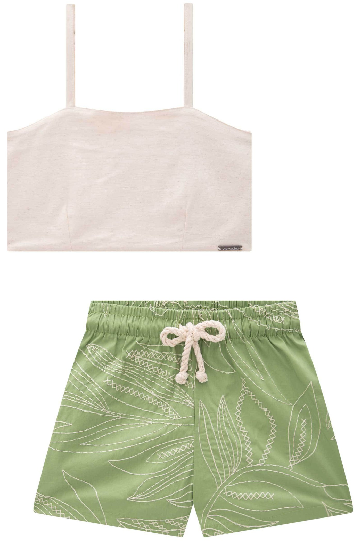 Conjunto de Blusa Cropped em Ribana Fancy e Shorts em Alfaiataria Hi Dense 85326 Vic&Vicky Teen Menina
