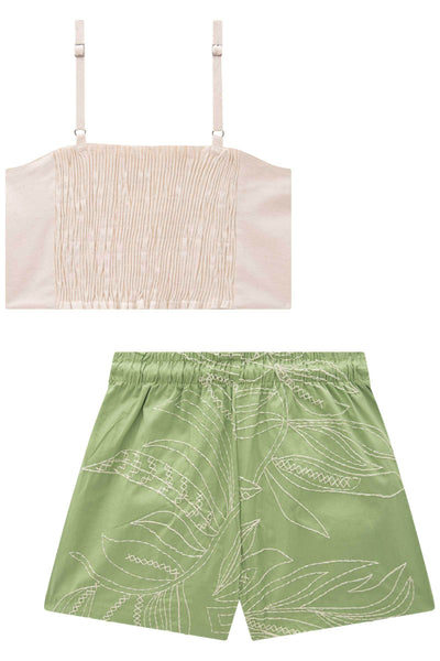Conjunto de Blusa Cropped em Ribana Fancy e Shorts em Alfaiataria Hi Dense 85326 Vic&Vicky Teen Menina