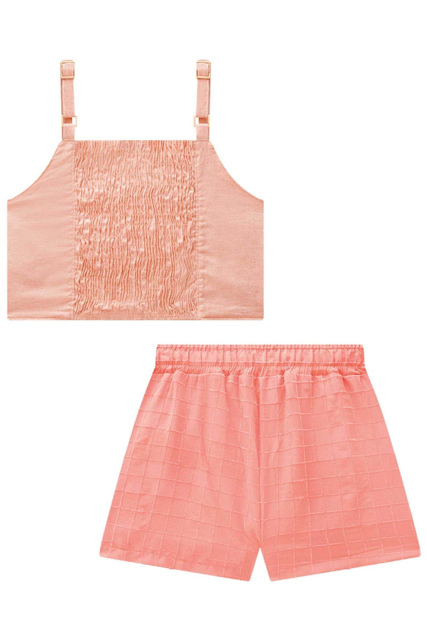 Conjunto de Blusa Cropped em Viscolinho e Shorts em Tecido Grid Chenille 83711 Vic&Vicky Teen Menina