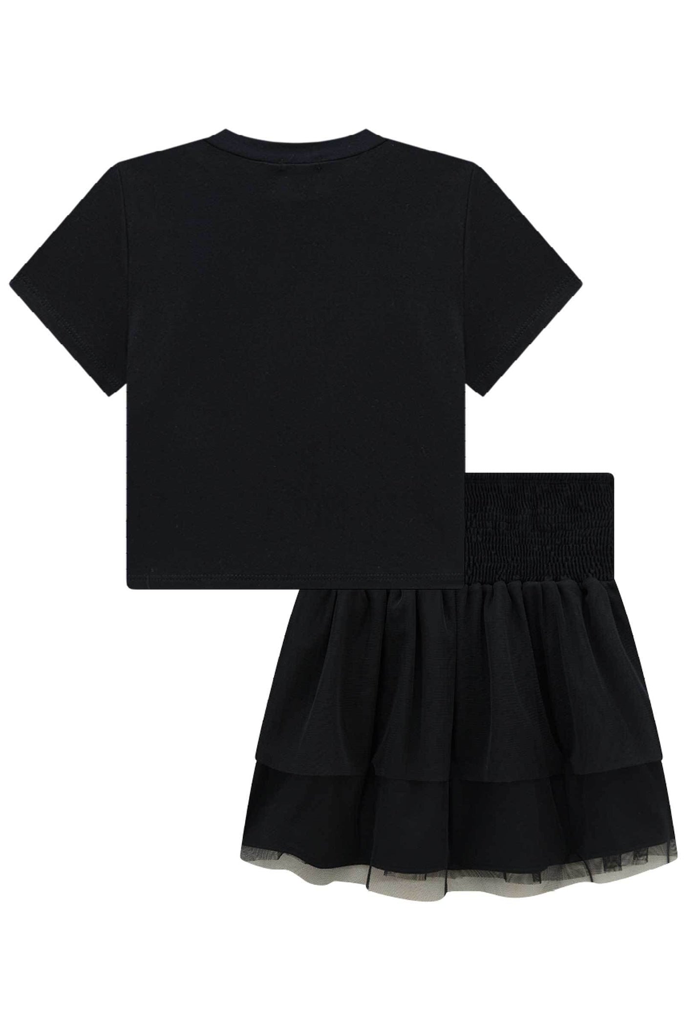 Conjunto de Blusa Cropped em Viscolycra e Saia Ruffles em Tule 85202 Vic&Vicky Teen Menina