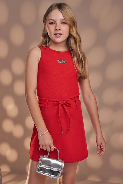 Conjunto de Blusa e Saia em Ribana Fancy com Shorts Embutido 85262 Vic&Vicky Teen Menina