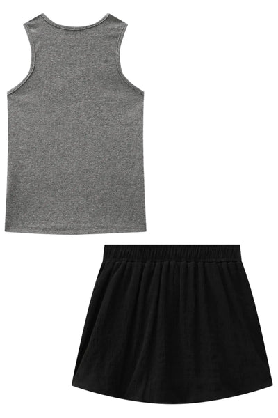 Conjunto de Blusa em Canelado e Saia Balonê em Tecido Texturizado Isla 87493 Lilimoon Teen Menina