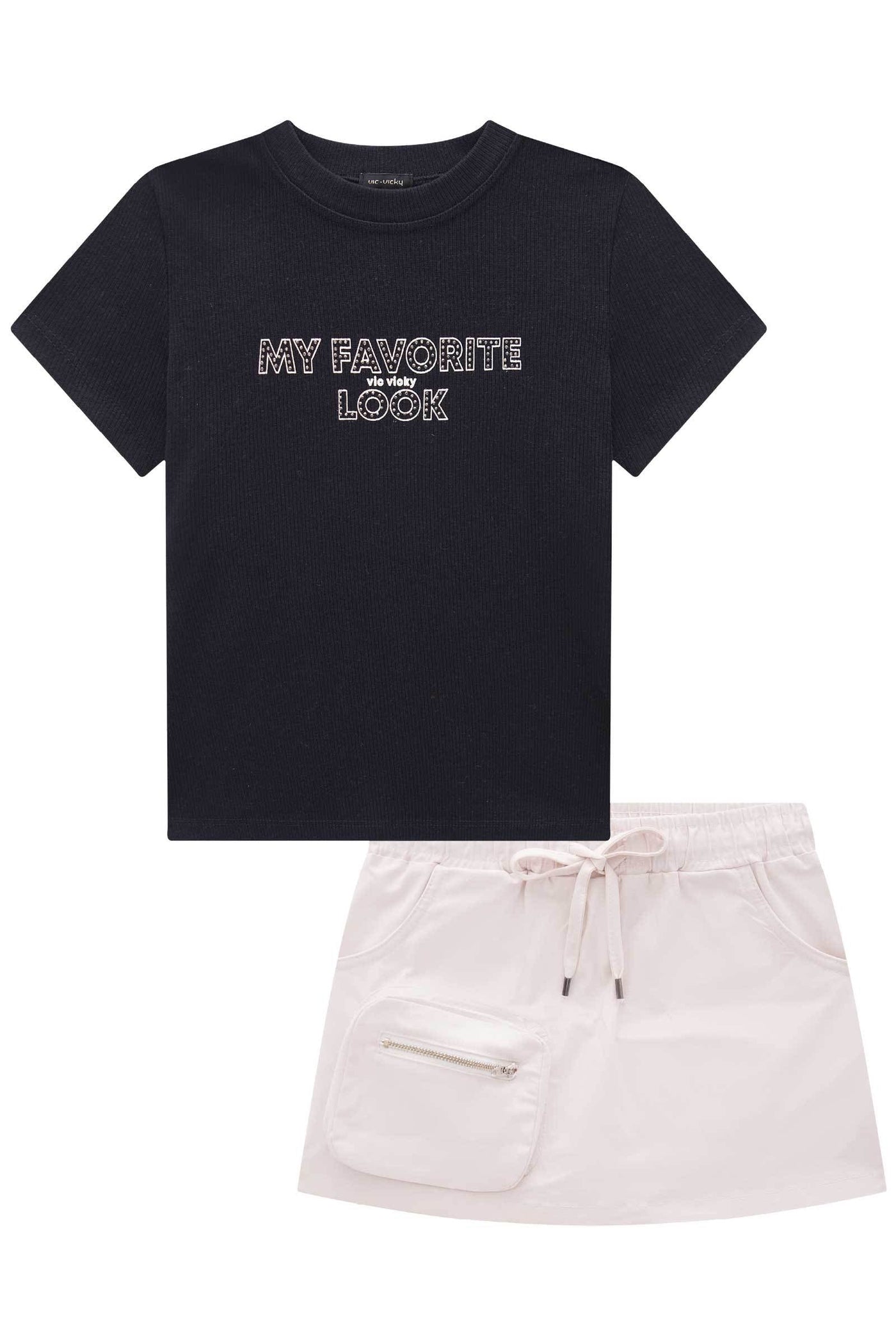 Conjunto de Blusa em Canelado Liz e Short Saia em Sarja com Elastano 83923 Vic&Vicky Teen Menina